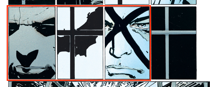 A selection of panels from a page of The Dark Knight Returns illustrating how to create tension with juxtaposed panels. 